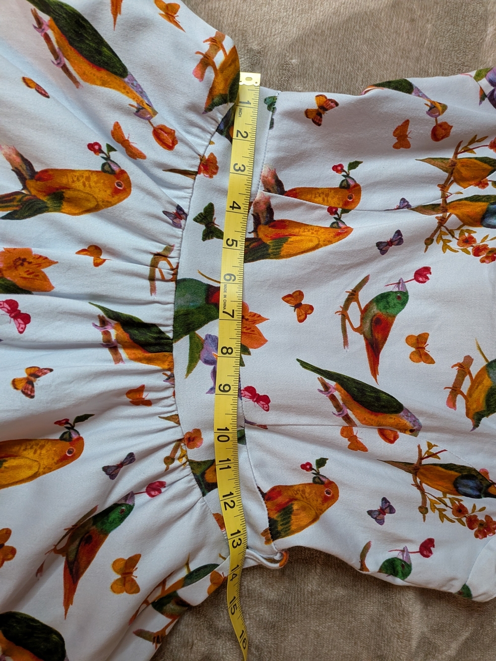 Blue Bird-Print Midi Dress - Classic Square Neck - Picture 9 of 14